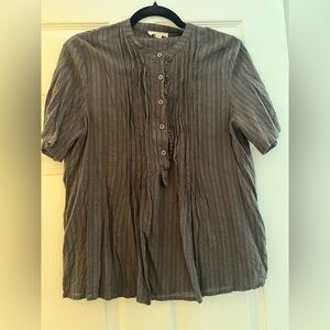 bohme Gray Short-Sleeve Button Front Textured Blouse
